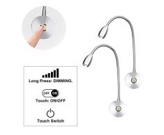 KINGSO Leselampe LED Leselicht Schwanenhals Wandleuchte Wandmontage Bettlampe Dimmbar Leseleuchte warmweiß 2er Pack 3W Flexibel Led Lampe Touch Switch für Büro Arbeitszimmer Wohnzimmer