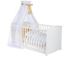 roba Komplettbett Set, Babybett weiß inkl. Bettwäsche, Himmel, Nest, Matratze, Kombi Kinderbett 70x140cm umbaubar zum Junior Bett
