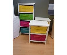 artra design GmbH Kommode Beistelltisch Nachttisch Holz weiß lackiert 2S mit Zwei Rattan Körben für Kinderzimmer Bad Flur Büro und Babyzimmer pink gelb, 40x30x48h