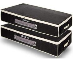 Housum ® Unterbettkommode 2er Set atmungsaktiv | Unterbett Aufbewahrungstasche mit Sichtfenster & Reißverschluss | Bettwäsche und Kleidung lagern | 100 x 48 x 15 cm | Schwarz Vlies groß