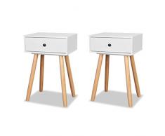 mewmewcat Nachtkonsole Nachttisch Nachtkommode Nachtschrank 2 STK. Kiefernholz Massiv 40 x 30 x 61 cm Weiß