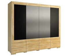 Drehtürenschrank / Kleiderschrank Lipik 43, Farbe: Eiche / Schwarz, teilmassiv - Abmessungen: 242 x 224 x 61 cm (B x H x T)