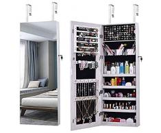 Schmuckschrank, AOOU Schmuckschrank mit, Mit 3 Multifunktionsboxen, Geschlossener Schmuckschrank und Wandspiegel, Große Kapazität,Hängend, Kann an Türen, Wänden und Schränken Aufgehängt Werden-Weiß