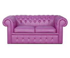 Casa Padrino Echtleder 2er Sofa in violett mit Swarowski Kristallsteinen 180 x 100 x H. 78 cm Chesterfield Schlafsofa