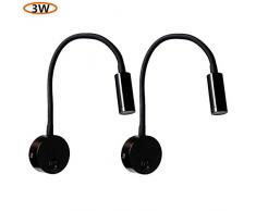 CASEWIND 2 Stücke Matt Schwarz Drehbar Verstellbar Schwanenhals LED Leselampe Schwenkbar Wandlampe Wandleuchte Bettleuchte mit Schalter 3W Warmweiß für Schlafzimmer