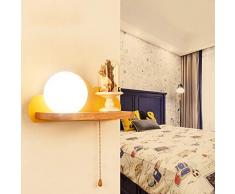 QGQ Leichtes nordisches Massivholzbett Kreative Wand Einfache Kinderzimmerlampe Schlafzimmerwand (Zugschalter) Gesund und umweltfreundlich Schützen Sie die Augen