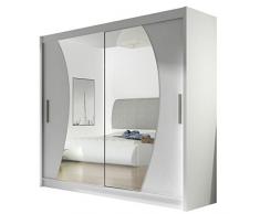 Kleiderschrank mit Spiegel London IX, Schwebetürenschrank, Schiebetürenschrank, Modernes Schlafzimmerschrank 180x215x57cm, Garderobe, Schlafzimmer (Weiß)