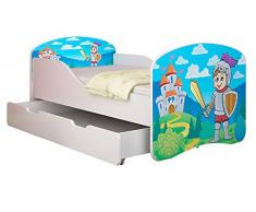Clamaro Traumland Motiv Kinderbett Komplett Set 80 x 160 cm inkl. Matratze, Lattenrost und Bettkasten Unterbett Schublade auf Rollen, Sicherheit durch ABS Kantenschutz und Seitenteilen mit Rausfallschutz - 160 x 80 cm, Design: 32 - Ritter Motiv