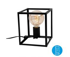 Briloner Leuchten Tischleuchte, Tischlampe 1-flammig, Nachttischleuchte retro, vintage, Black Steel, 1x E27, max. 40 Watt, inkl. Kabelschalter, Schwarz, 170x170x200mm (LxBxH)