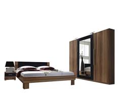 Mirjan24 Schlafzimmer-Set Vera II, Elegante Bett, Kleiderschrank, Drehtürenschrank, 2 Größen Familienbett, Schlafmöbel, Nachttische, Ehebett, Farbauswahl (160x200 cm, Nuss Rot/Schwarz)