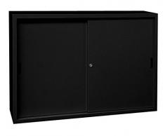 Großer Schiebetürenschrank Schiebetüren Büro Aktenschrank Sideboard aus Stahl schwarz 1090 x 1600 x 450 mm (H x B x T) 550159 kompl. montiert und verschweißt
