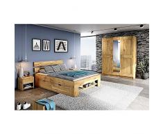 Elfo Futonbett Wildeiche Massiv geölt 180cm inkl. 4 Bettkästen, Fußteilregal homeforyou24