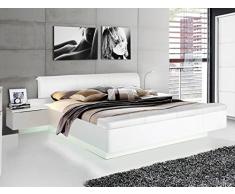 expendio Doppelbett Sophie 1 weiß teilweise Hochglanz 180x200 Ehebett mit 2X Nachtkonsole Beleuchtung Bett Bettgestell Nachttisch Nako