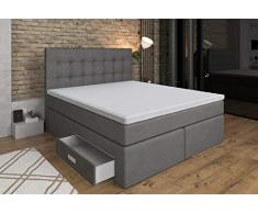 Boxspringbett Ankona 160x200 - Schublade,7 Zonen-Taschenfederkern-Matratzen,H2/H3,Topper Komfortschaum-3D Bezug,Grau
