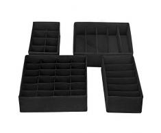 SONGMICS Aufbewahrungsbox für Unterwäsche, Schubladen-Organizer, faltbar, Ordnungssystem für Kleiderschrank, für BHS, Unterwäsche, Socken, Krawatten, Faltbox, Stoffbox, 4er Set, schwarz RUS04H