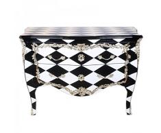 Casa Padrino Barock Kommode Schwarz/Weiß Karo/Silber 130 cm - Handgefertigt aus Massivholz