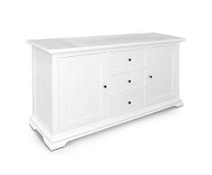 SAM Kommode Romantic, 3 Schubfächer + 2 Türen, Akazie teilmassiv, weiß lackiert, Sideboard 178 x 89 x 47 cm