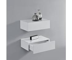 [en.casa] Wandregal mit Schublade 2er-Set Weiß Hochglanz 46x30x15cm Wandschrank Nachtschrank