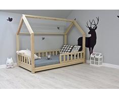 Best For Kids Kinderbett Kinderhaus mit Rausfallschutz Jugendbett Natur Haus Holz Bett mit oder ohne 10 cm Matratze viele Größen (80x160 ohne Matratze)
