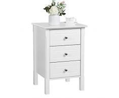Yaheetech Nachttisch Nachtschrank Nachtkonsole für Boxspringbett, Nachtkommode Beistelltisch Sofatisch mit 3 Schubladen, 60cm hoch, weiß
