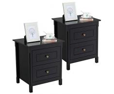 Yaheetech 2er Set Nachttische Nachtschrank Kommode, mit 2 Schubladen, Beistelltisch, Sofatisch, 55 cm hoch, schwarz