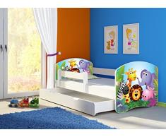 Clamaro Fantasia Weiß Motiv Kinderbett Komplett Set 180 x 80 cm inkl. Matratze, Lattenrost und Bettkasten Unterbett Schublade auf Rollen, Kantenschutzleisten umlaufend, extra Rausfallschutz Seitenteil (verstellbar), Seitenteile:
