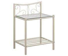 Loft24 Rose Nachttisch Metall weiß Nachtkonsole Beistelltisch Glasplatte Antik 44 x 35 x 61,5 cm (cremeweiß)