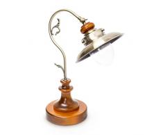 Relaxdays Tischlampe Steampunk Design, Tischleuchte Jugendstil im Vintage Look, Nachttischlampe E27 Fassung Holz und Eisen in Messing-Optik mit Glas, braun
