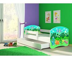 Clamaro Fantasia Weiß 160 x 80 Kinderbett Set inkl. Matratze, Lattenrost und mit Bettkasten Schublade, mit verstellbarem Rausfallschutz und Kantenschutzleisten, Design: 30 Dinosaurier