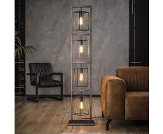 famlights Stehleuchte Saskia aus Metall in Silber eckig, 4x E27, Industrial Design | edle Stehlampe für Wohnzimmer, Schlafzimmer | Designerleuchte moderne Wohnzimmerlampe | Standleuchte Vintage Retro