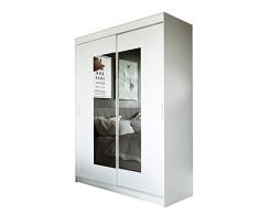 Mirjan24 Kleiderschrank Persi IV mit Spiegel, Elegante Schwebetürenschrank, Schlafzimmerschrank, Jugendzimmer, Schlafzimmer, Diele und Flur, Schiebetür (Weiß, 150 cm)