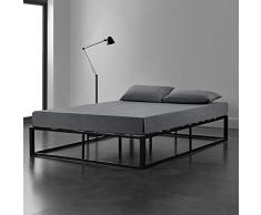 [en.casa] Metallbett 140x200cm Schwarz auf Stahlrahmen mit Lattenrost Bettgestell Design Doppelbett Gästebett Schlafzimmer