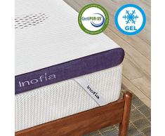 Inofia Topper 140x200 cm Gel Matratzenauflage Memory Foam Topper für Matratzen oder Boxspringbett |2cm RG50 Gelschaum+6cm Lavender Reliefoam|waschbar Bezug|100 Nächte Probeschlafen|10 Jahre Garantie