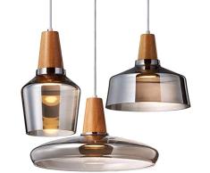 Moderne Hängeleuchte Holz Pendelleuchte Hängelampe Hängeleuchte Schlafzimmer Pendellampe Rauchgrau Glas lampen schirm Küche Höhenverstellbar Esstisch Leuchte (A)