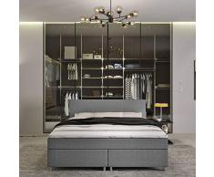 INNOCENT® - P4 | Boxspringbett 160x200 in Grau Stoff | 3D-Air 6cm Topper | Bonell-Federkernmatratze | H2 Härtegrad | Boxbett für Hotels | HB00