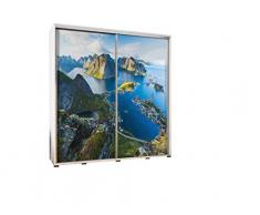 mb-moebel Kleiderschrank Schrank Garderobe Schiebtüren 205 cm Wardrobe Foto LOFOTY (Wenge)