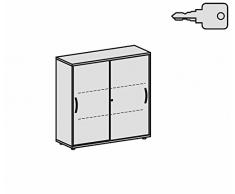 Schiebetürenschrank Büro, Büroschrank aus Holz,Oberboden 25 mm, mit Standfüßen, abschließbar, 1200x425x1182, Ahorn/Weiß, Geramöbel