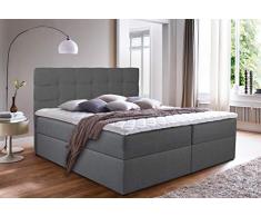 Boxspringbett Best mit 2 Bettkästen, Doppelbett mit Bonell-Matratze und Topper, Polsterbett, Bett, Bettgestell, Stilvoll, Schlafzimmer (Graphit (Inari 94), 160 x 200 cm)