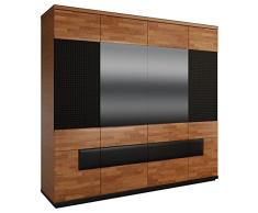 Drehtürenschrank / Kleiderschrank Postira 38, Farbe: Walnuss / Schwarz, teilmassiv - Abmessungen: 224 x 210 x 62 cm (B x H x T)