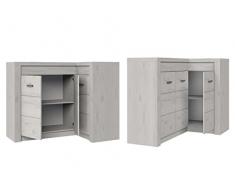 Mirjan24 Eckkommode Indiano I-15K, Kommode, Mehrzweckschrank Anrichte Diele Flur Esszimmer (Kraft Weiss, ohne Beleuchtung)
