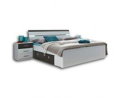 Stella Trading MARS Stilvolle Doppelbett Bettanlage 180 x 200 cm mit 2x Nachtkommoden - Schlafzimmer Komplett-Set in weiß / Lava-Optik - 216 x 97 x 185 cm (B/H/T)