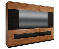 Drehtürenschrank / Kleiderschrank Postira 39, Farbe: Walnuss / Schwarz, teilmassiv - Abmessungen: 285 x 210 x 62 cm (B x H x T)