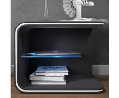 SalesFever Nacht-Tisch mit LED-Beleuchtung und Kunstleder-Bezug in schwarz 50x40cm | Tiris | Design Beistell-Tisch mit Ablage | Stylische Nachtkommode für Ihr modernes Schlafzimmer | mit Glas-Einsatz