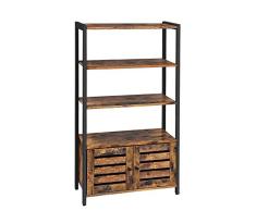 VASAGLE Bücherschrank, Kommode Schrank, Bücherregal im Industrie-Design mit 3 Ablagen, 2 Lamellentüren, Wohnzimmer, Arbeitszimmer, Schlafzimmer, 70 x 30 x 121,5 cm, Vintage LSC75BX