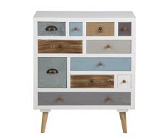 PKline Holz Kommode mit 11 Schubladen Sideboard Highboard Schubladen Schrank Anrichte weiß Bunt