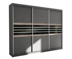 Modernes Kleiderschrank Turyn Schwebetürenschrank, Garderobe, Schlafzimmer, Schlafzimmerschrank, Schiebetürenschrank (250 cm, Lava + Schwarz Glas)