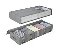 Aufbewahrungstasche, 2er Unterbettkommode mit Transparentem Sichtfenster und Haltegriffen - Lagerung für Bettdecken, Decken, Kleidung, Kissen und mehr (Grau)