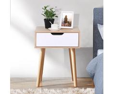Yaheetech Nachttisch Nachtkommode nordisch Beistelltisch Kiefernholz Stoffschublade Massiv Kommode Sideboard Couchtisch mit 4 Füßen
