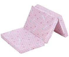 Alvi Matratze Baby Reisebett 60x120cm | Faltmatratze mit Tragetasche | Klappmatratze 6 cm dick | Baumwollbezug abnehmbar, atmungsaktiv, waschbar, schadstoffgeprüft, Design:Komet rosa