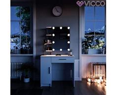 Vicco Schminktisch Fynnia Weiß mit LED Kosmetiktisch Frisierkommode Frisiertisch Spiegel +++ MIT AUFKLAPPBAREN SPIEGELSCHRANK +++